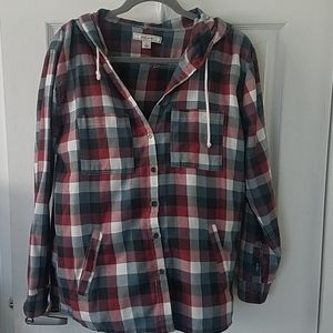 Adam Levine Hooded Plaid Button Down shirt L